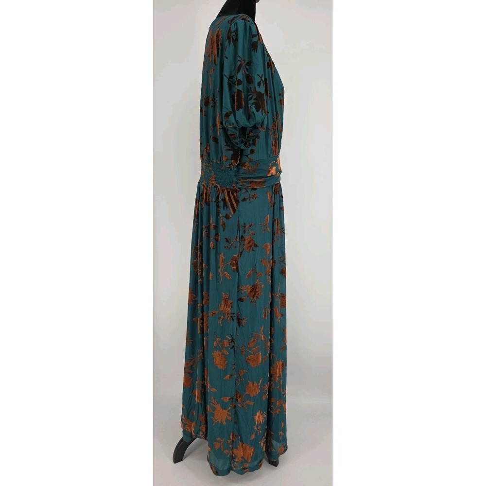 Baltic Born Leslie Green Floral Velvet Short Sleeve Maxi Dress Size - Picture 4 of 8